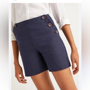 Boden Navy Button-Detail Women's Linen Shorts Size 16/18